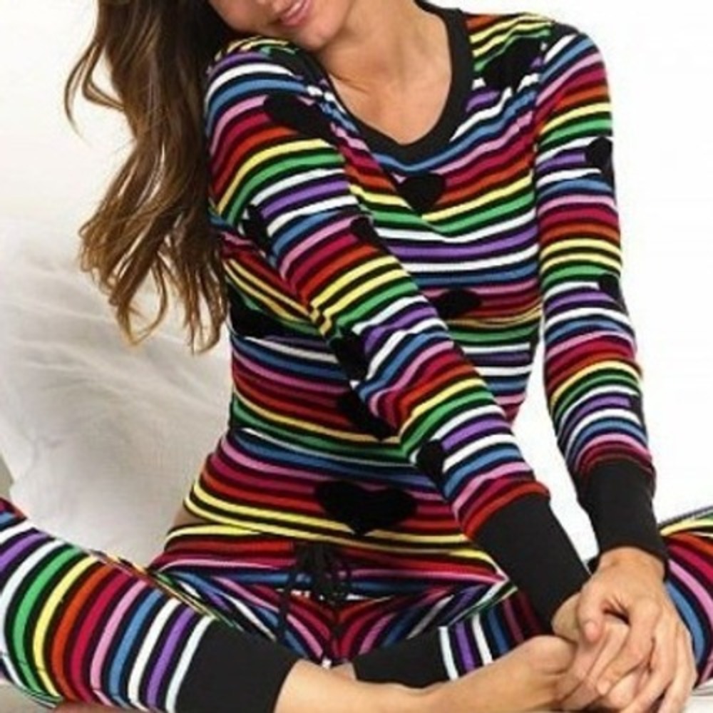 VICTORIA'S SECRET Women's XS Vintage Rainbow Stripe Heart Pajama Set 2 Piece PJs
